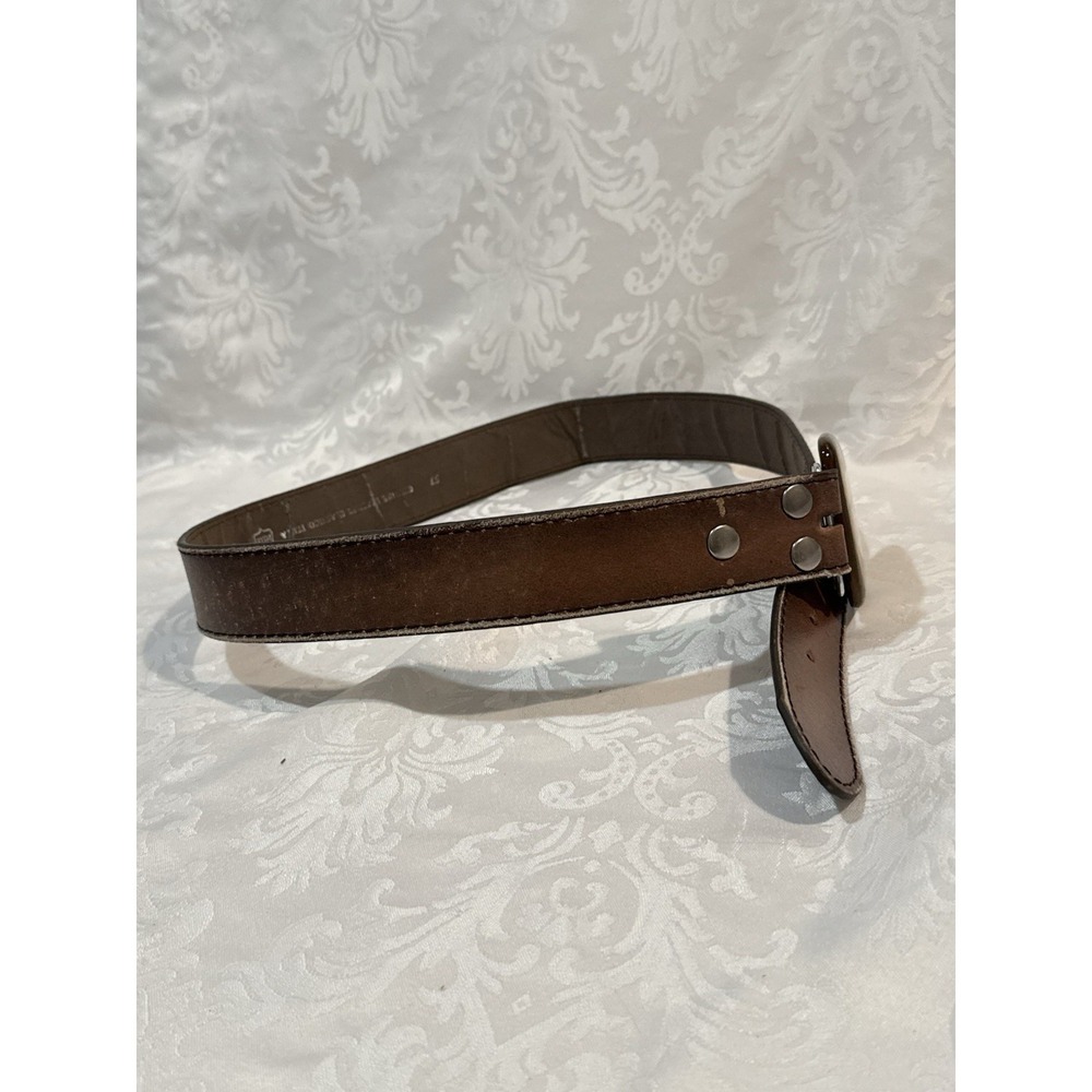 Vera‎ Pelle M 33" 35" brown leather belt stone-like inlay buckle 8petals - Picture 3 of 9
